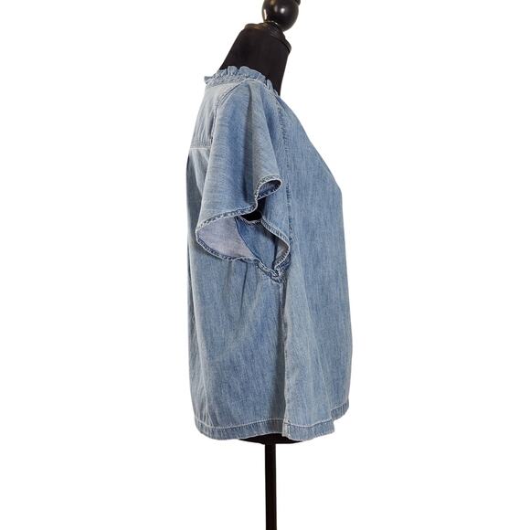 GAP Flutter Sleeve Denim Shirt with Washwell, Size Medium - Picture 3 of 10